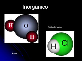 Inorgânico
Água
Ácido clorídrico
 