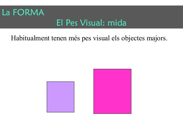 La FORMA 
El Pes Visual: mida 
Habitualment tenen més pes visual els objectes majors. 
 