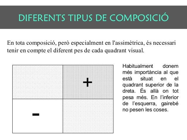 DIFERENTS TIPUS DE COMPOSICIÓ 
En tota composició, però especialment en l'assimètrica, és necessari 
tenir en compte el di...