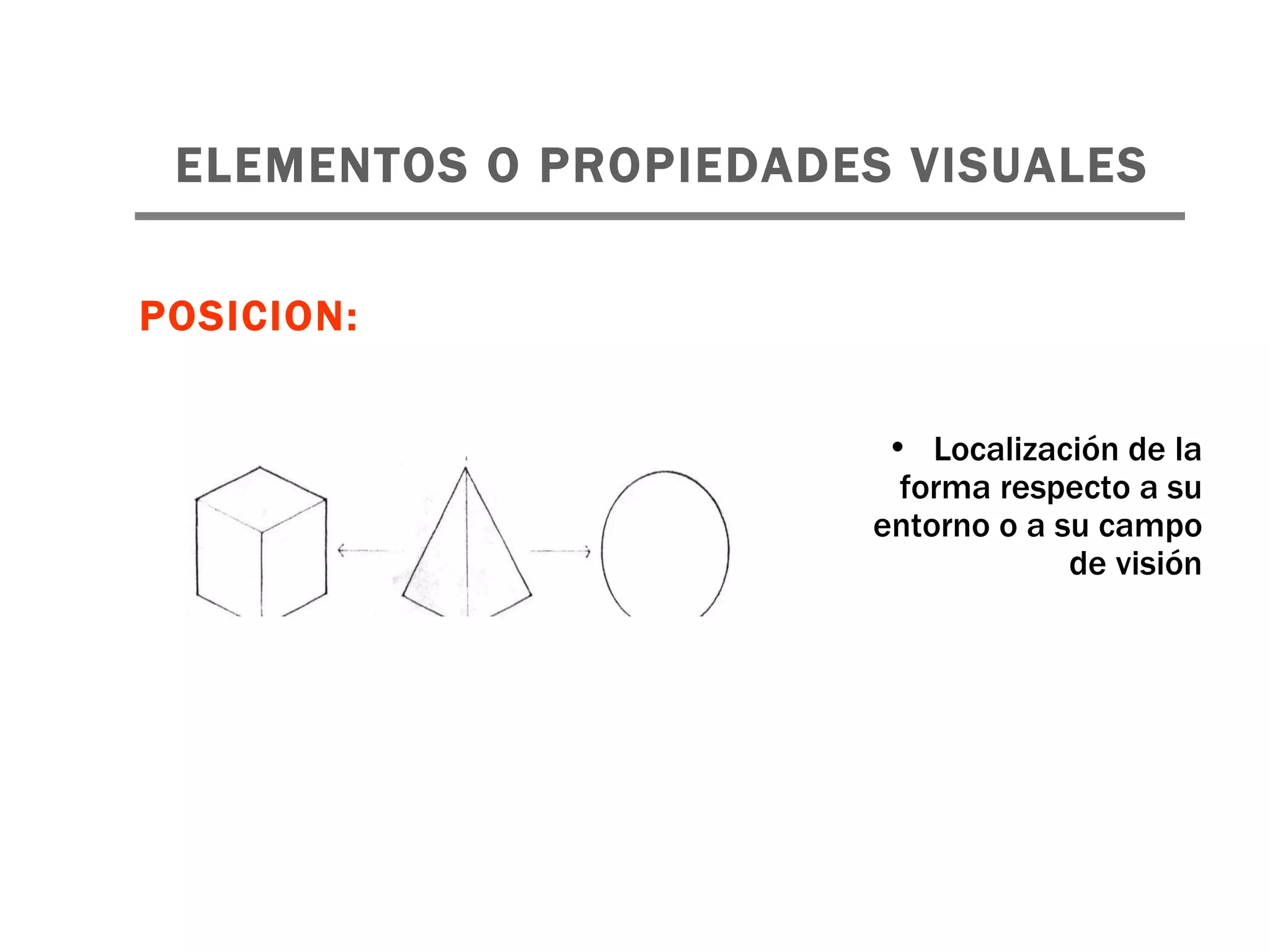 ELEMENTOS O PROPIEDADES VISUALES   Localización de la forma respecto a su entorno o a su campo de visión POSICION: 
