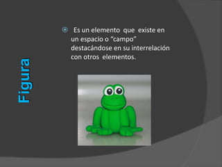  Es un elemento que existe en
un espacio o “campo”
destacándose en su interrelación
con otros elementos.
Figura
 