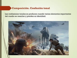 Composición. Confusión tonal
Las confusiones tonales se producen cuando varios elementos importantes
del cuadro se mezclan y pierden su identidad.
 