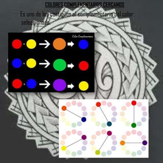 COLORES COMPLEMENTARIOS CERCANOS
Es uno de los contiguos al complementario del color
seleccionado.
 