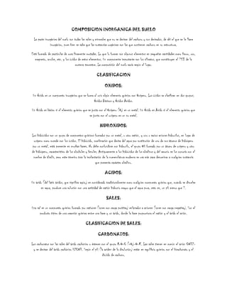 COMPOSICION INORGANICA DEL SUELO
La parte inorgánica del suelo son todas las sales y minerales que no se derivan del carbo...