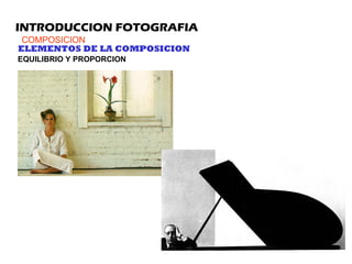 INTRODUCCION FOTOGRAFIA
COMPOSICION
ELEMENTOS DE LA COMPOSICION
EQUILIBRIO Y PROPORCION
 