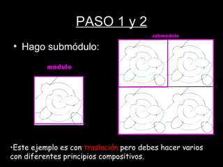 PASO 1 y 2
                                        submódulo

• Hago submódulo:
          módulo




•Este ejemplo es con traslación pero debes hacer varios
con diferentes principios compositivos.
 