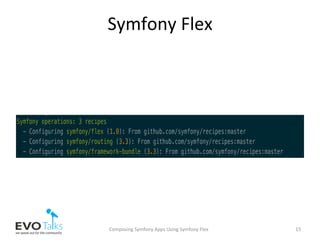 Symfony	Flex	
Composing	Symfony	Apps	Using	Symfony	Flex	 15	
 