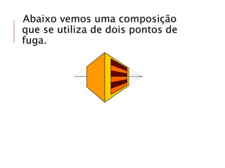 Abaixo vemos uma composição
que se utiliza de dois pontos de
fuga.
 