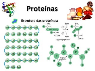 ProteínasProteínas
Estrutura das proteínas:
 