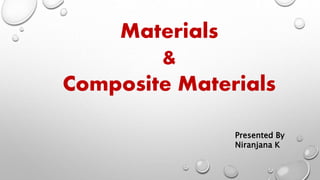 Materials
&
Composite Materials
Presented By
Niranjana K
 