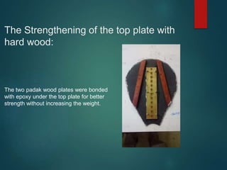 The Strengthening of the top plate with
hard wood:
The two padak wood plates were bonded
with epoxy under the top plate for better
strength without increasing the weight.
 