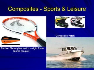 Composites - Sports & Leisure
Carbon fibre-nylon matrix – rigid foam
tennis racquet
Composite Yatch
 