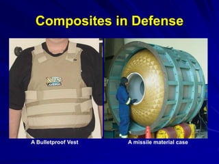 Composites in Defense
A Bulletproof Vest A missile material case
 