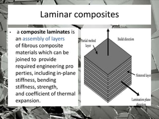 Particulate composites
• They are composed of
particles distributed or
embedded in a matrix
body.
• The particles may be
f...