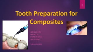 Tooth Preparation for
Composites
ABIMOL DAVIS
AKASH K.S.
SHERIN THOMAS
SREE GOVIND
THIRD YEAR BDS
1
 