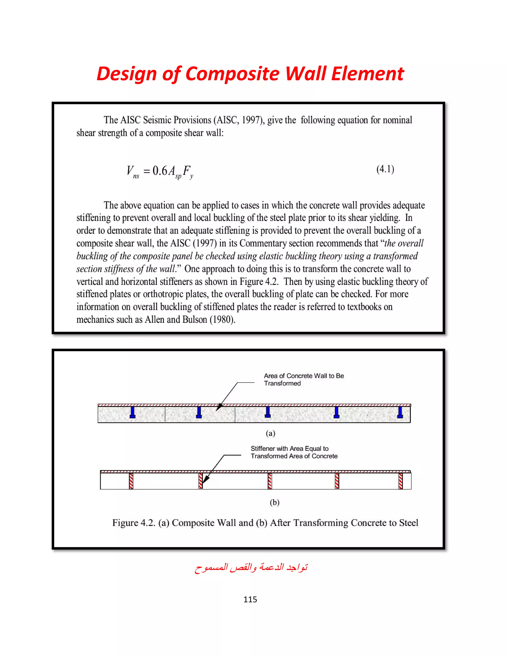 115
Design of Composite Wall Element
‫ﺗواﺟد‬‫اﻟﻣﺳﻣوح‬ ‫واﻟﻘص‬ ‫اﻟدﻋﻣﺔ‬
 