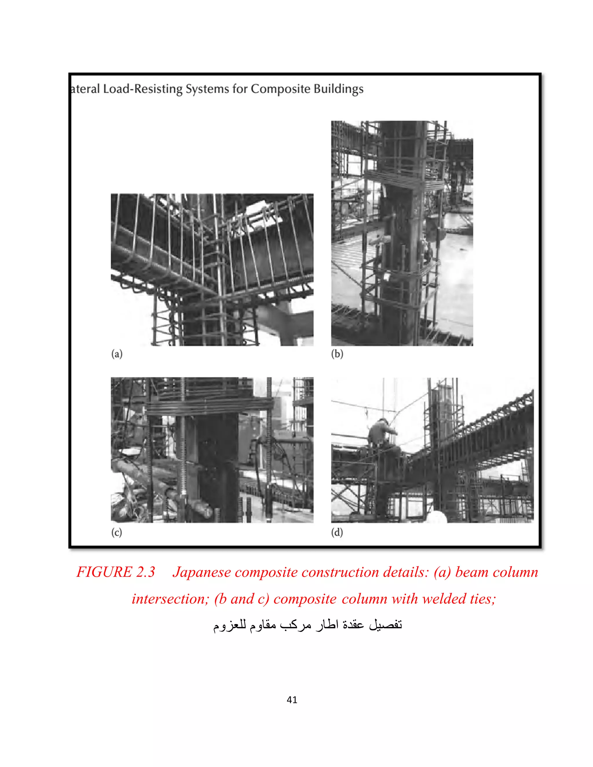 41
FIGURE 2.3 Japanese composite construction details: (a) beam column
intersection; (b and c) composite column with welded ties;
‫ﻣرﻛب‬ ‫اطﺎر‬ ‫ﻋﻘدة‬ ‫ﺗﻔﺻﯾل‬‫ﻟﻠﻌزوم‬ ‫ﻣﻘﺎوم‬
 