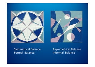 Symmetrical Balance
Symmetrical Balance   Asymmetrical Balance
                      Asymmetrical Balance
Formal  Balance       Informal  Balance
 