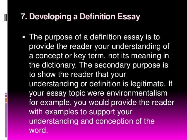 Developing an essay by definition