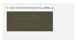  In Odoo 15 the assets paths will be added on the __manifest__.py.
 