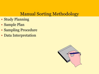 Manual Sorting Methodology
 Study Planning
 Sample Plan
 Sampling Procedure
 Data Interpretation
 