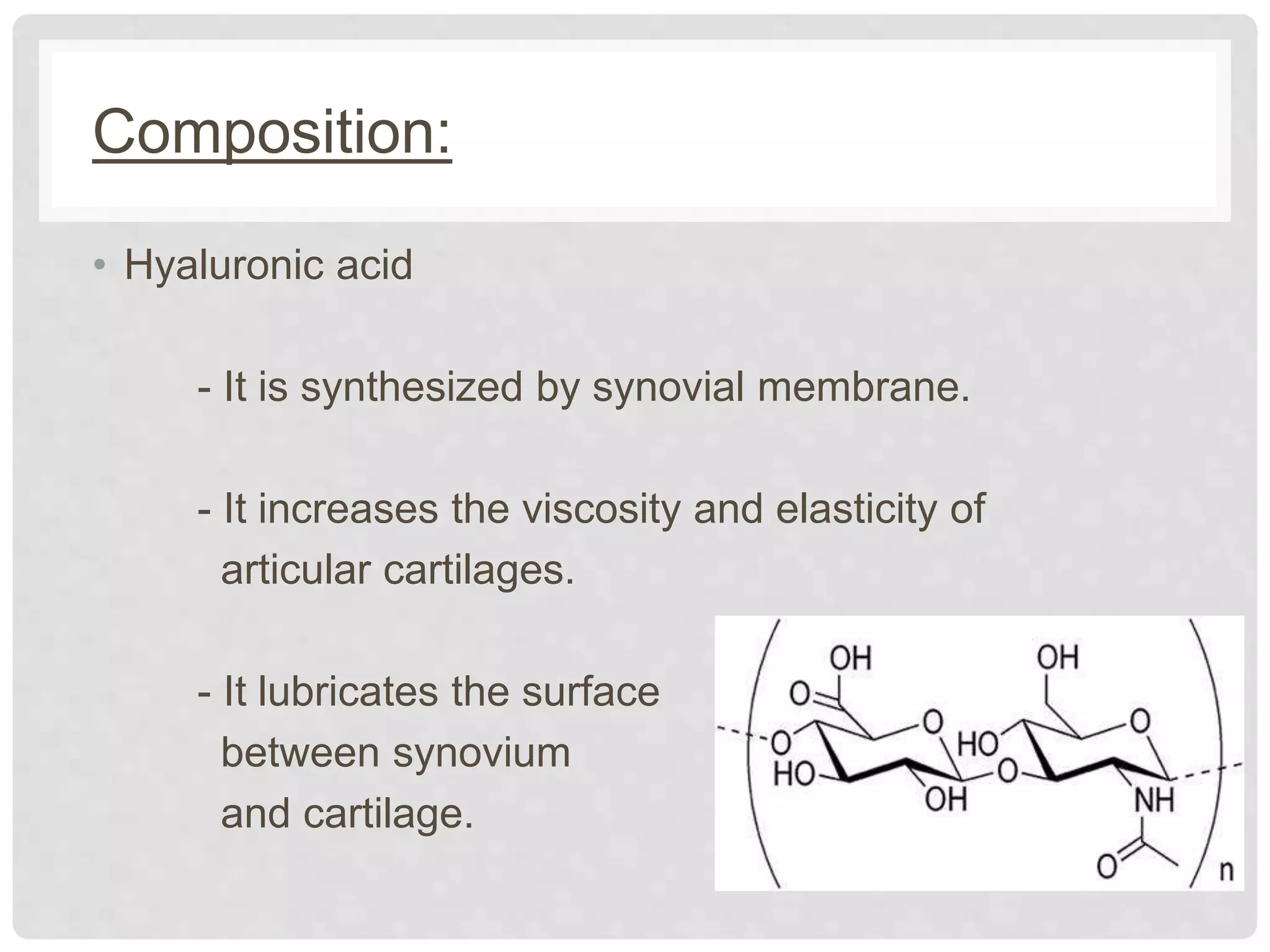 Composition of synovial fluid and mechanism of joint lubrication | PPT