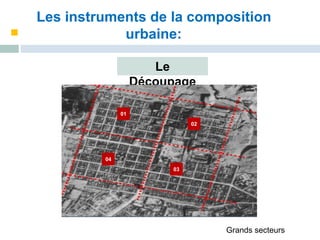 Les instruments de la composition
urbaine:
Le
Découpage
01
02
04
03
Grands secteurs
 