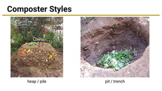 Composter Styles
heap / pile pit / trench
 