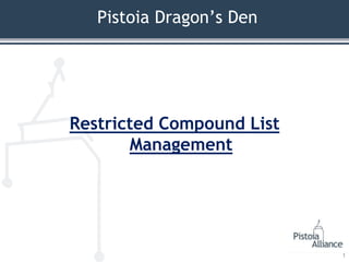 Pistoia Dragon’s Den




Restricted Compound List
       Management




                           1
 