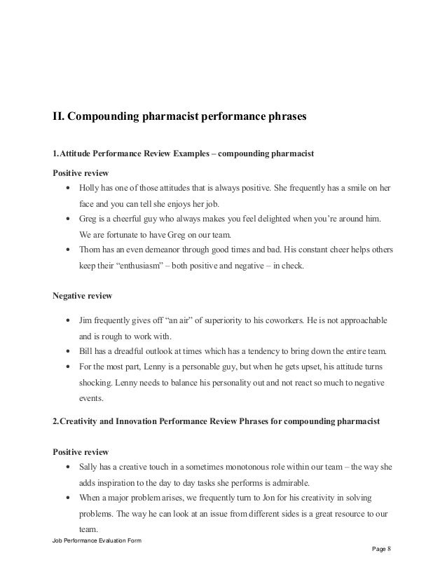 Compounding Pharmacist Performance Appraisal