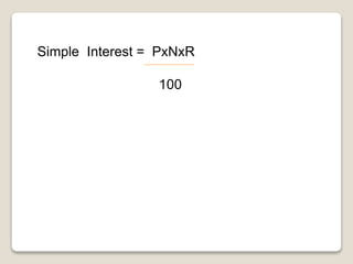 Simple Interest = PxNxR 
100 
 