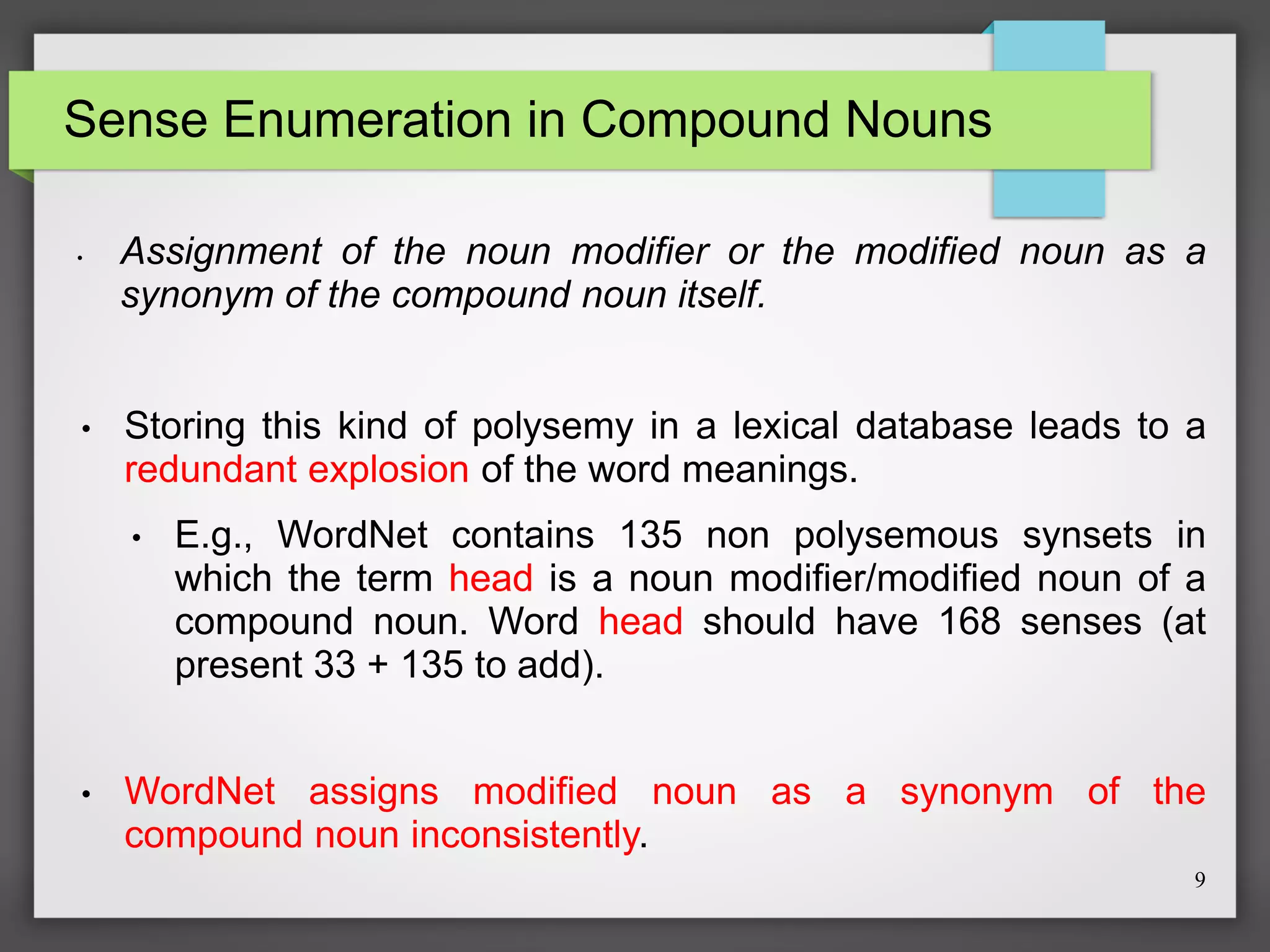 Compound Noun Polysemy and Sense Enumeration in WordNet | PDF