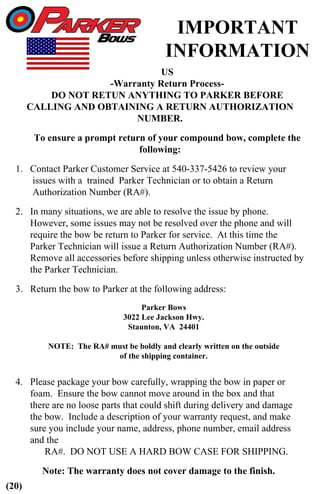 Parker Bows Compound Bow Owner S Manual Parker Bows Compound Bow Owner S Manual