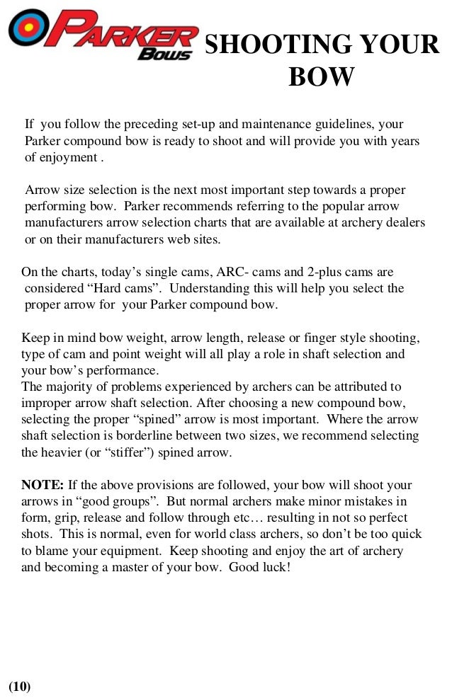Parker Bows Compound Bow Owner S Manual Parker Bows Compound Bow Owner S Manual