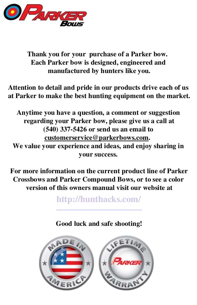 Parker Bows Compound Bow Owner S Manual Parker Bows Compound Bow Owner S Manual