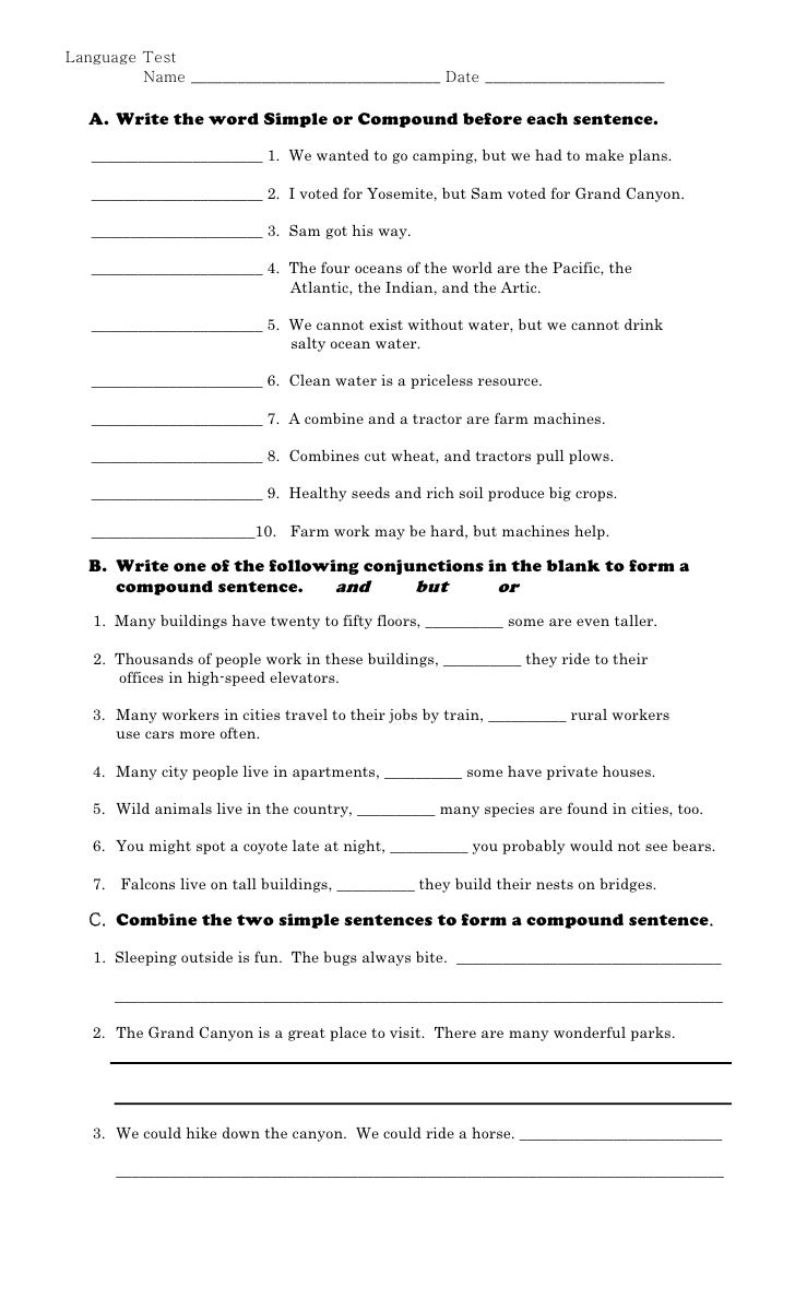 Compound Sentences Test