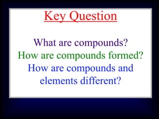 Question 1:
What are
asteroids?
Key Question
What are compounds?
How are compounds formed?
How are compounds and
elements different?
 