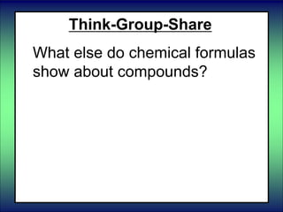 Think-Group-Share
What else do chemical formulas
show about compounds?
 