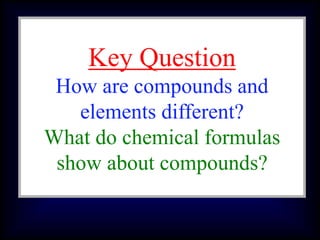 Question 1:
What are
asteroids?
Key Question
How are compounds and
elements different?
What do chemical formulas
show about compounds?
 