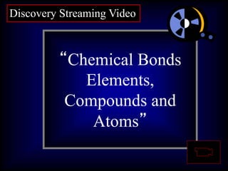 Question 1:
What are
asteroids?
“Chemical Bonds
Elements,
Compounds and
Atoms”
Discovery Streaming Video
 