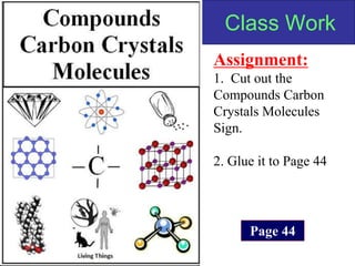 Copyright Richards 2009
Class Work
Assignment:
1. Cut out the
Compounds Carbon
Crystals Molecules
Sign.
2. Glue it to Page 44
Page 44
 