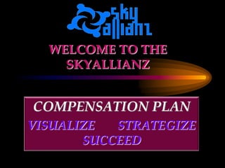 WELCOME TO THE
    SKYALLIANZ


COMPENSATION PLAN
VISUALIZE  STRATEGIZE
       SUCCEED
 