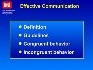 Effective Communication Definition Guidelines Congruent behavior Incongruent behavior U.S. Army Corps of Engineers Wilmington District 