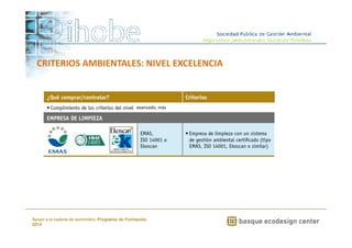 CRITERIOS AMBIENTALES: NIVEL EXCELENCIA 
avanzado, más 
www.ihobe.net 
Apoyo a la cadena de suministro: Programa de Formación 
2014 
 
