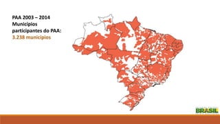 PAA 2003 – 2014
Municípios
participantes do PAA:
3.238 municípios
 