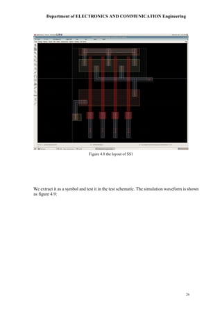 Department of ELECTRONICS AND COMMUNICATION Engineering
26
We extract it as a symbol and test it in the test schematic. The simulation waveform is shown
as figure 4.9:
Figure 4.8 the layout of SS1
 
