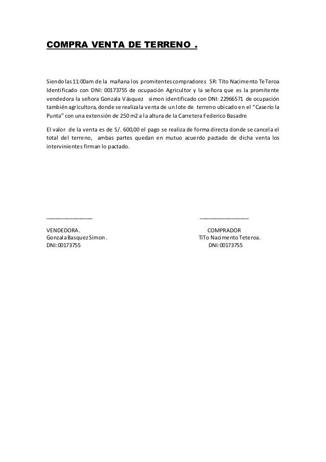 Compra venta de terreno