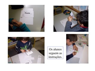 Os alunos seguem as instruções. 
