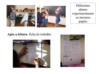 Diferentes alunos experimentaram os mesmos papéis Após a leitura : ficha de trabalho 