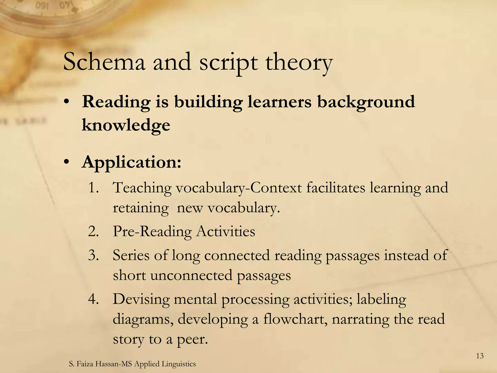 English Language Teaching: Schema and Script Theory (Reading & writing ...